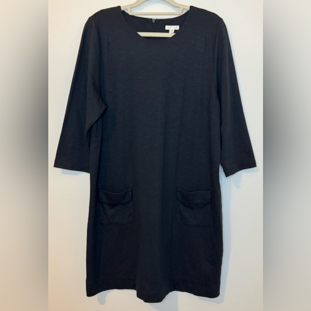 J.Jill Ponte Knit Crew Pullover Patch Pockets Relaxed Black Dress Size XL Petite